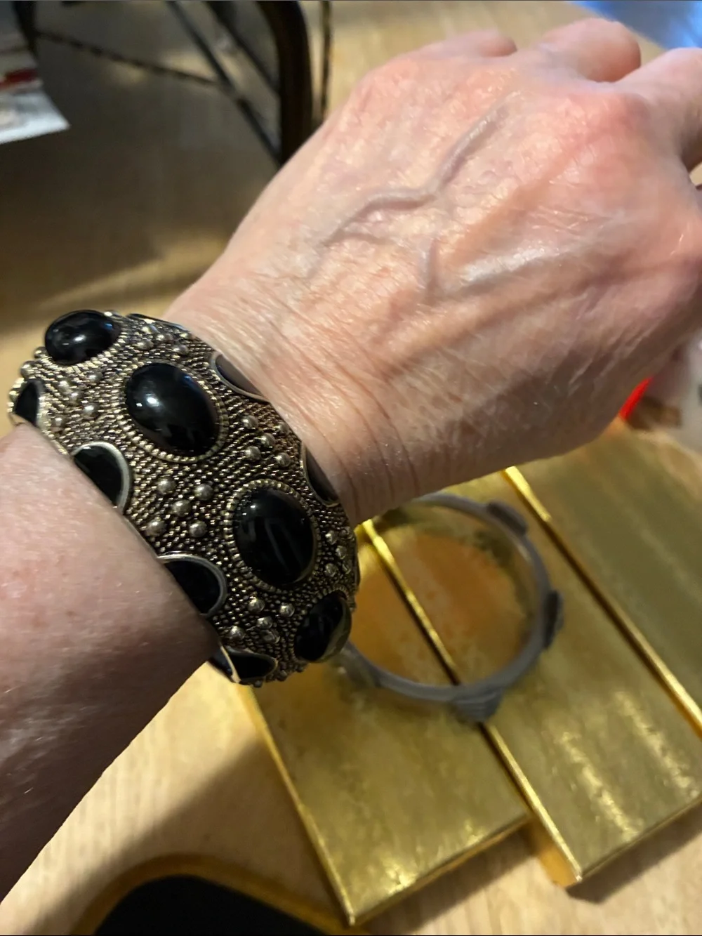 Ornate Black Stone Statement Bracelet